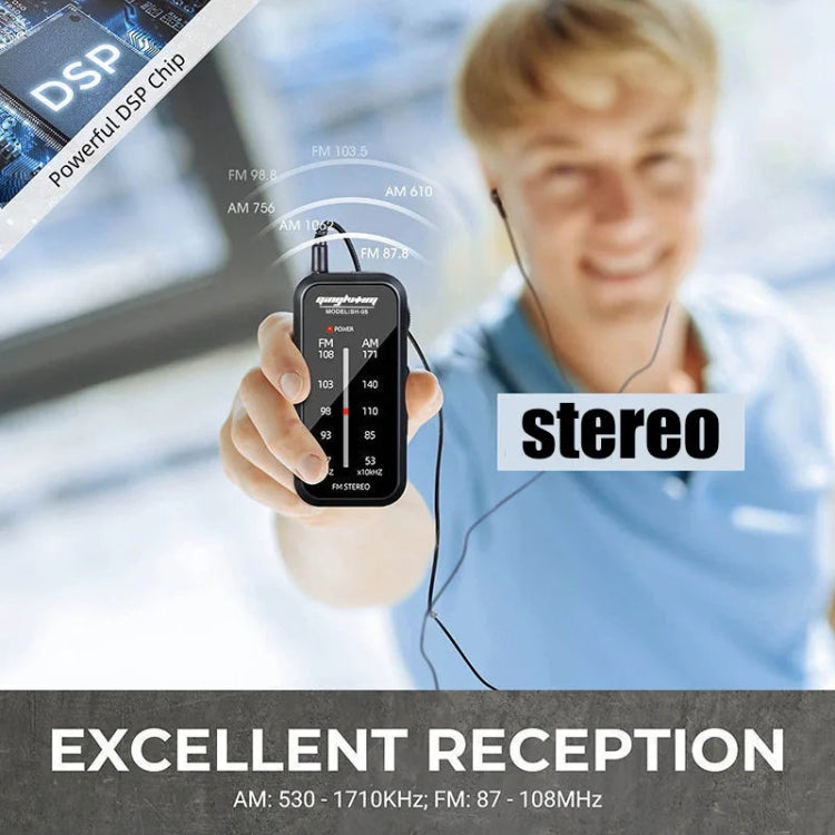 Mini radio portatile FM/AM con clip metallica posteriore