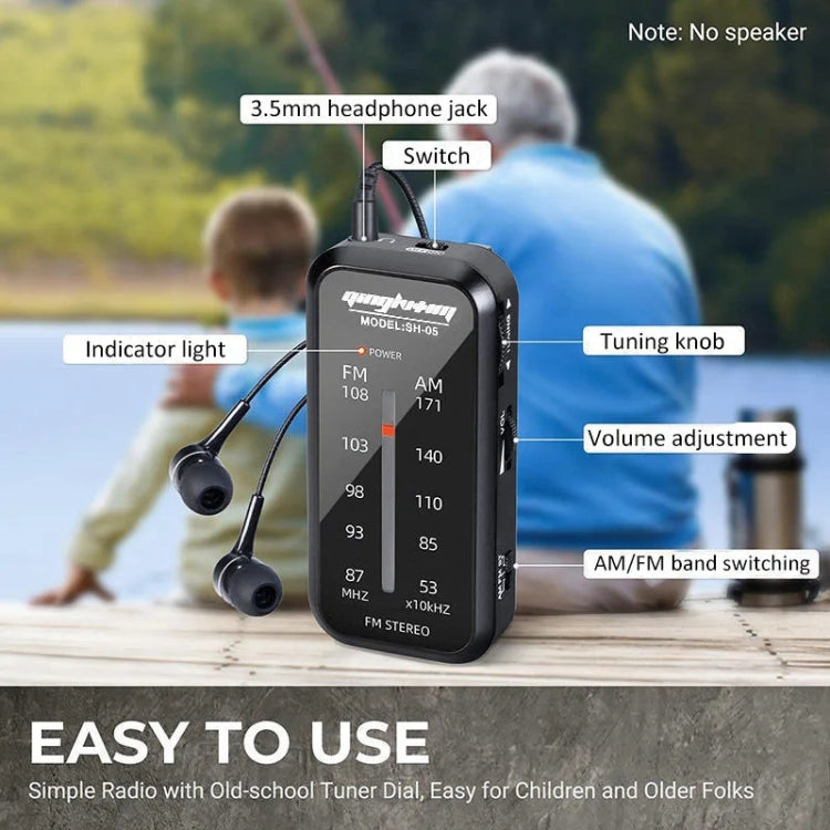 Mini radio portatile FM/AM con clip metallica posteriore