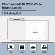 180 pz/rotolo Phomemo Per Stampante M110/M200 Etichette Termiche Autoadesive Rotonde 40x40mm, 180pcs /Roll 40x40mm Round
