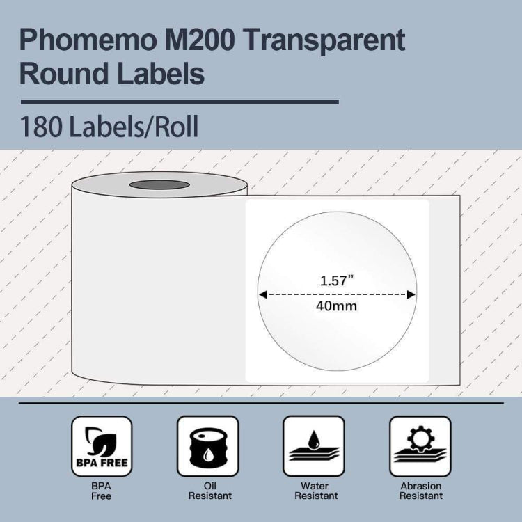 180 etichette autoadesive trasparenti Phomemo 40x40mm
