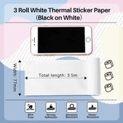Per Phomemo Serie M03 3 rotoli/confezione 80 mm x 3,5 m 10 anni di carta da stampa termica autoadesiva nero su bianco