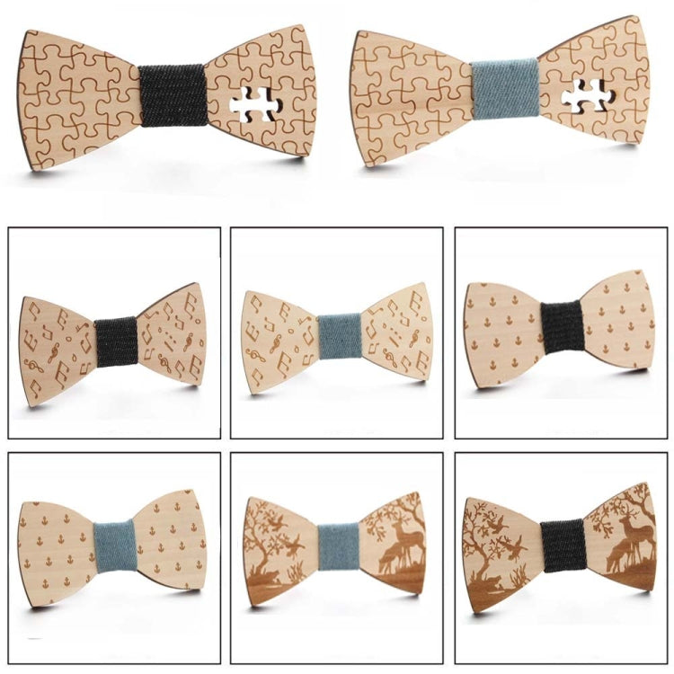 Decorazione per abbigliamento con fiocco da uomo in legno con papillon, Elk Blue, Elk Black, Puzzle Blue, Puzzle Black, Music Blue, Music Black, Small Anchor Blue, Small Anchor Black