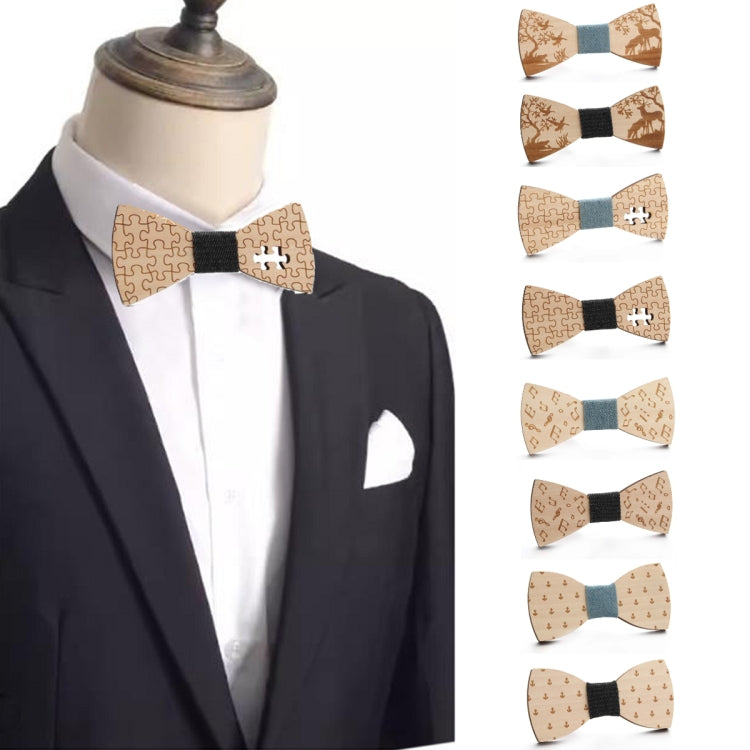 Decorazione per abbigliamento con fiocco da uomo in legno con papillon, Elk Blue, Elk Black, Puzzle Blue, Puzzle Black, Music Blue, Music Black, Small Anchor Blue, Small Anchor Black