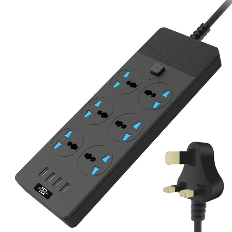 TB-T12 3000 W 2 m 4 porte USB + presa ignifuga multifunzione a 6 jack con interruttore, UK Plug, EU Plug, US Plug