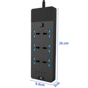 TB-T12 3000 W 2 m 4 porte USB + presa ignifuga multifunzione a 6 jack con interruttore, UK Plug, EU Plug, US Plug