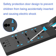 TB-T12 3000 W 2 m 4 porte USB + presa ignifuga multifunzione a 6 jack con interruttore, UK Plug, EU Plug, US Plug
