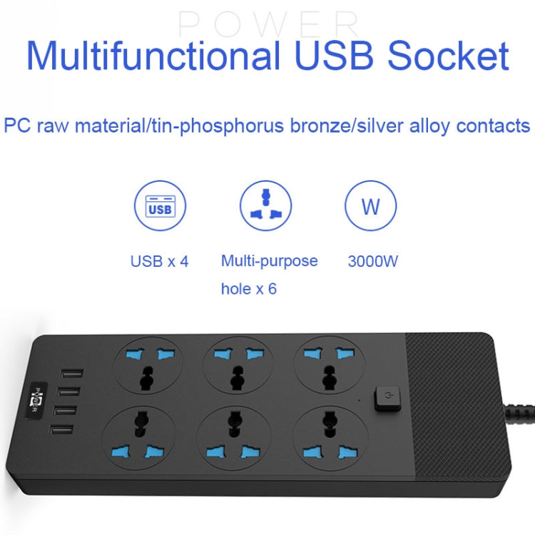 Multipresa 3000W 4 porte USB 6 prese con interruttore 2m