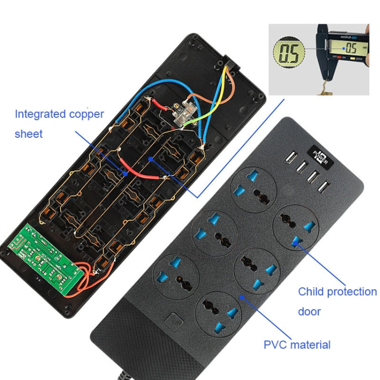 Multipresa 3000W 4 porte USB 6 prese con interruttore 2m