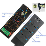 TB-T12 3000 W 2 m 4 porte USB + presa ignifuga multifunzione a 6 jack con interruttore, UK Plug, EU Plug, US Plug