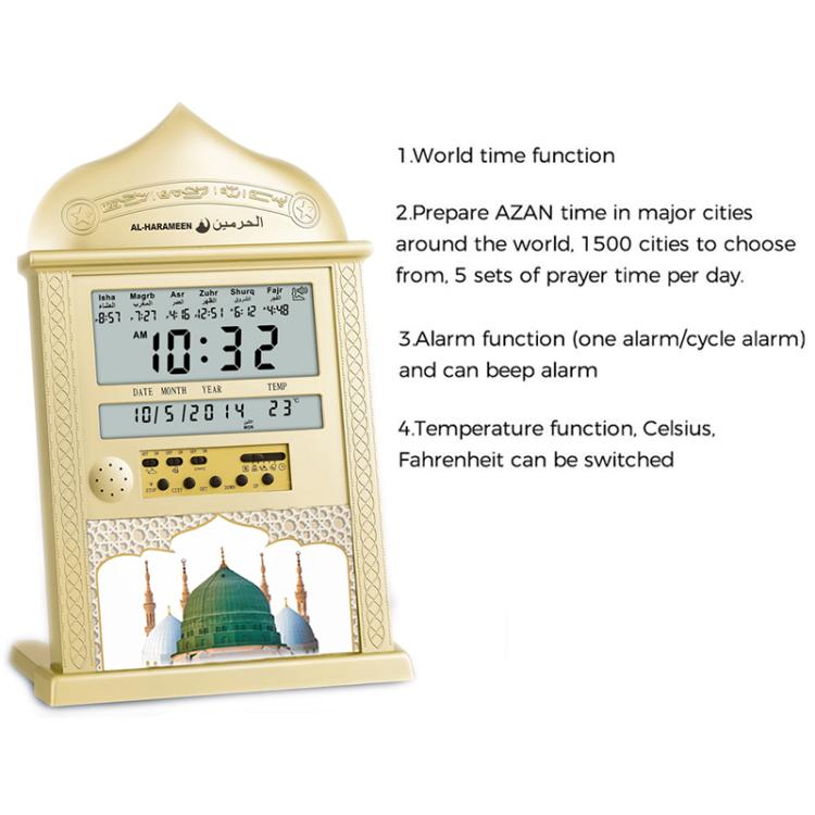 Sveglia da tavolo con calendario perpetuo, display LCD, promemoria, orologio da preghiera