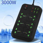 T24 2m 3000W 6 Spine + PD + 4 Porte USB Presa Multifunzione Ignifuga con Interruttore, UK Plug, US Plug