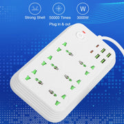 T24 2m 3000W 6 Spine + PD + 4 Porte USB Presa Multifunzione Ignifuga con Interruttore, UK Plug, US Plug