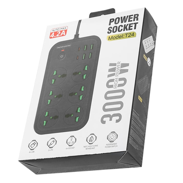 Multipresa 6 spine 3000W con 4 porte USB e interruttore 2m