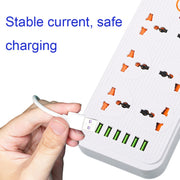 A07 2m 3000W 6 Spine + 6 Porte USB Presa Multifunzione Ignifuga con Interruttore, UK Plug, US Plug