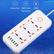 A07 2m 3000W 6 Spine + 6 Porte USB Presa Multifunzione Ignifuga con Interruttore, UK Plug, US Plug