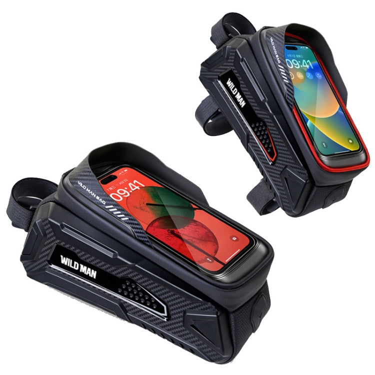 WILD MAN M30 Borsa per trave anteriore per mountain bike con guscio rigido da 1 litro Borsa per attrezzatura da ciclismo con touch screen in TPU, M30 (Black), M30 (Black Red)