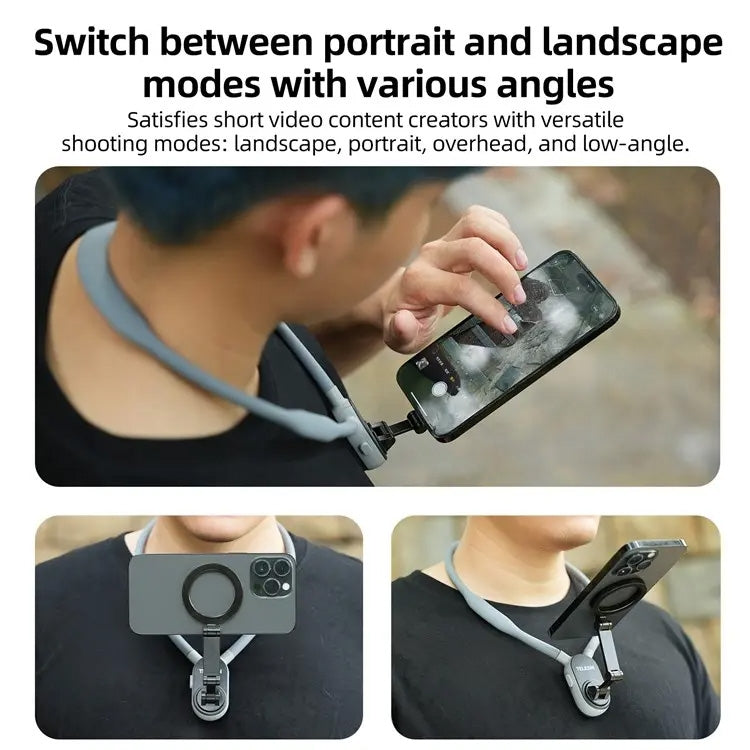Supporto da collo per telefono con bastone magnetico per selfie in silicone TELESIN, MNM-001 (Gray), MNM-001 (Blue)
