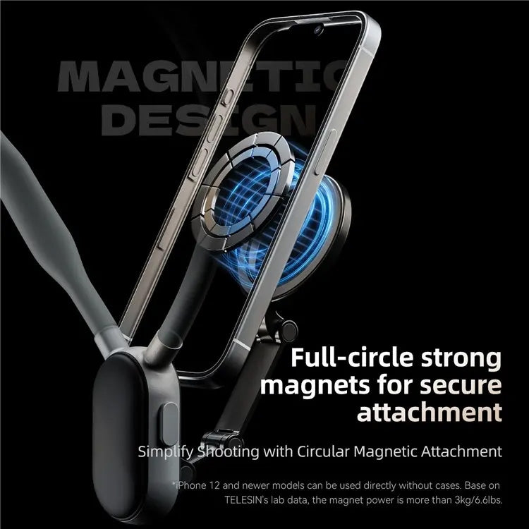 Supporto da collo per telefono con bastone magnetico per selfie in silicone TELESIN, MNM-001 (Gray), MNM-001 (Blue)