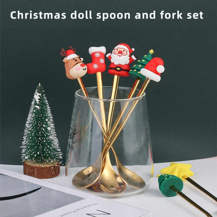 Stoviglie in acciaio inossidabile per bambole natalizie da 4 pezzi / confezione, A Spoon Fork, B Spoon Fork, C Spoon Fork, D Spoon