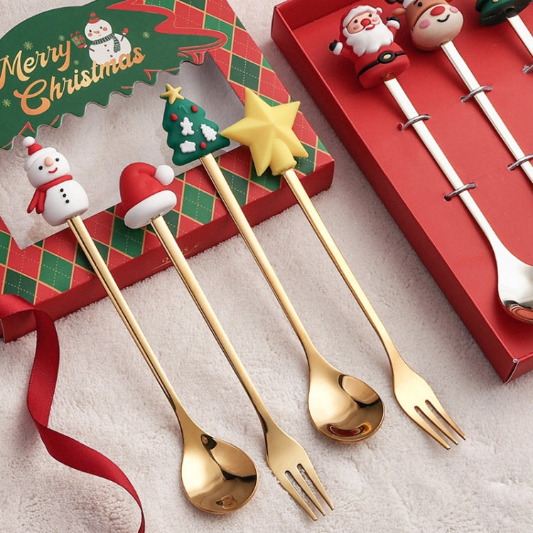 Stoviglie in acciaio inossidabile per bambole natalizie da 4 pezzi / confezione, A Spoon Fork, B Spoon Fork, C Spoon Fork, D Spoon