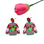 1 paio di orecchini natalizi in maglione. Orecchini a bottone con pupazzo di neve alce carino, Snowman Green, Old Man Green, Elk Red, Gift Box Red