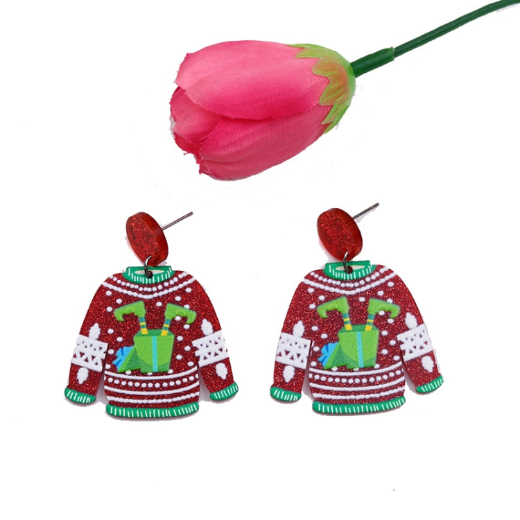1 paio di orecchini natalizi in maglione. Orecchini a bottone con pupazzo di neve alce carino, Snowman Green, Old Man Green, Elk Red, Gift Box Red