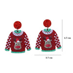 1 paio di orecchini natalizi in maglione. Orecchini a bottone con pupazzo di neve alce carino, Snowman Green, Old Man Green, Elk Red, Gift Box Red