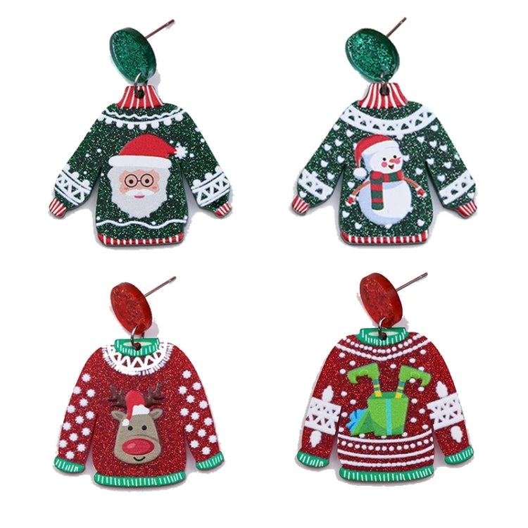 1 paio di orecchini natalizi in maglione. Orecchini a bottone con pupazzo di neve alce carino, Snowman Green, Old Man Green, Elk Red, Gift Box Red
