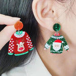 1 paio di orecchini natalizi in maglione. Orecchini a bottone con pupazzo di neve alce carino, Snowman Green, Old Man Green, Elk Red, Gift Box Red