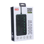 Presa multipla 3 spine 3000W con 4 porte USB e PD 2m