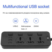 T14 2m 2500W 3 Spine + 3 Porte USB Presa Multifunzione Con Interruttore, UK Plug (Black), UK Plug (White), US Plug (Black), US Plug (White), EU Plug (Black), EU Plug (White)
