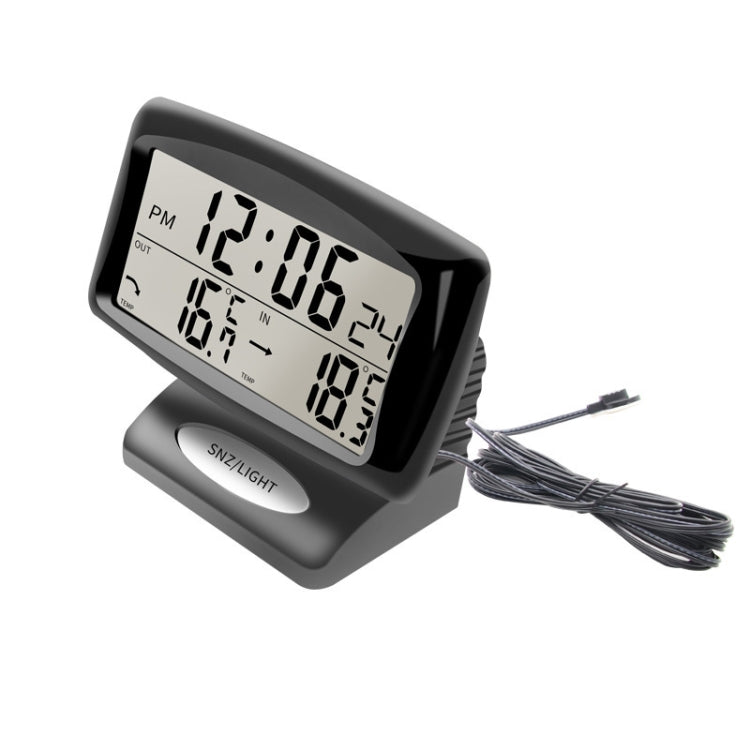 Orologio da auto LCD con luce notturna Elettronica automobilistica Doppio termometro interno ed esterno, 2 in 1 Black