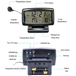 Orologio da auto LCD con luce notturna Elettronica automobilistica Doppio termometro interno ed esterno, 2 in 1 Black