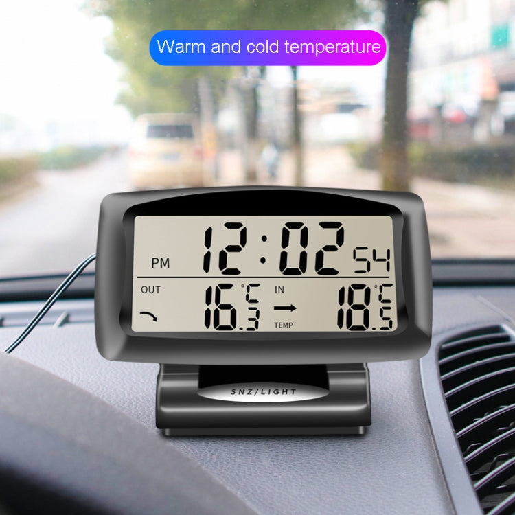 Orologio da auto LCD con luce notturna Elettronica automobilistica Doppio termometro interno ed esterno, 2 in 1 Black