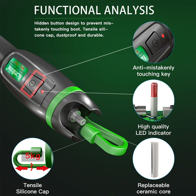 Penna a luce rossa in fibra ottica con sorgente di luce laser visibile in metallo KomShine, KFL-11P-20MW, KFL-11P-30MW