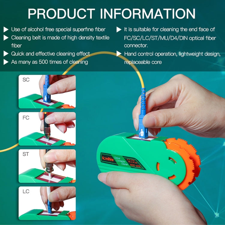 Cartuccia di pulizia del connettore in fibra ottica a cassetta portatile Komshine con nucleo, Fiber Connector Box