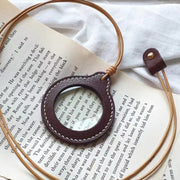 Lente d'ingrandimento sospesa regolabile 3X Lente d'ingrandimento portatile per anziani con custodia in pelle, Black, Light Brown, Coffee