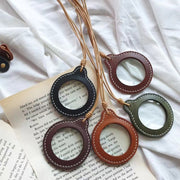 Lente d'ingrandimento sospesa regolabile 3X Lente d'ingrandimento portatile per anziani con custodia in pelle, Black, Light Brown, Coffee