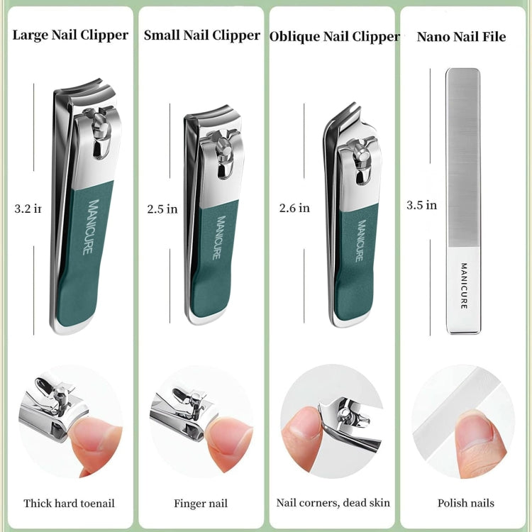 Set di coltelli per unghie in acciaio inossidabile da 4 pezzi/set Utensile da taglio per unghie con borsa rotante portatile per uso domestico, Light Pink, Matcha Green, Dark Green