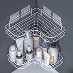 Staffa per appendere a parete multifunzionale per rack di stoccaggio triangolare per bagno senza perforazione, Triangle (White), Triangle (Black)