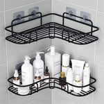 Staffa per appendere a parete multifunzionale per rack di stoccaggio triangolare per bagno senza perforazione, Triangle (White), Triangle (Black)