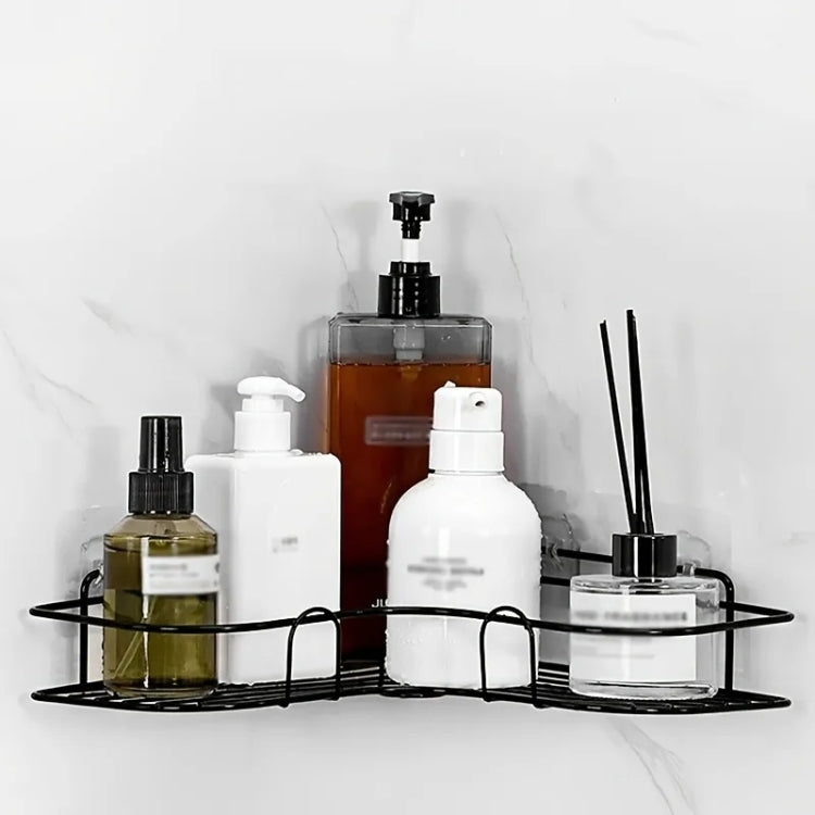 Staffa per appendere a parete multifunzionale per rack di stoccaggio triangolare per bagno senza perforazione, Triangle (White), Triangle (Black)