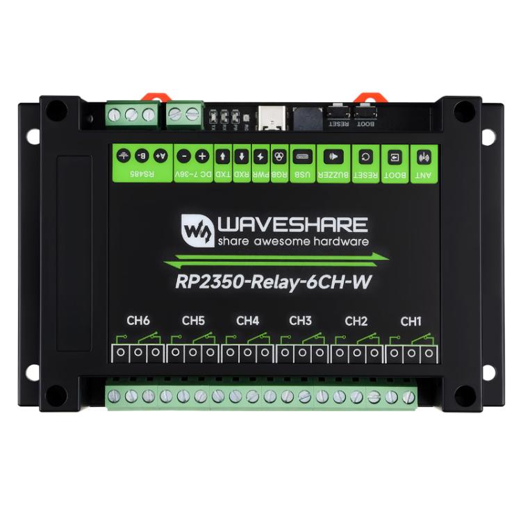 Scheda controllo industriale RP2350 con modulo Wi-Fi e 6 relè