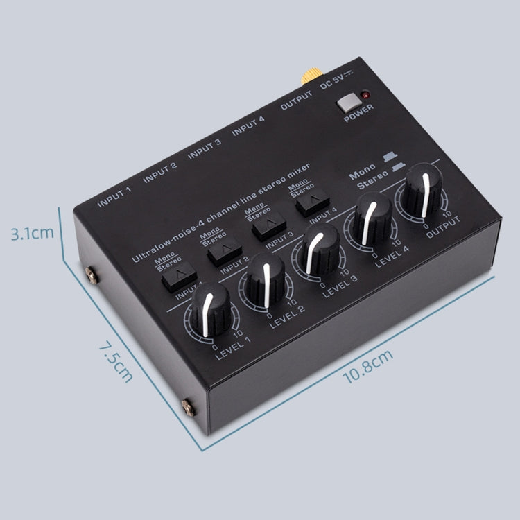 Mixer audio stereo a basso rumore ultracompatto a 4 canali per la registrazione di trasmissioni dal vivo, presa americana, MAX400