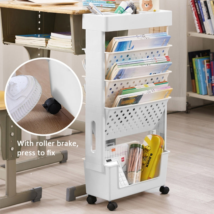 Carrello portaoggetti in plastica con carrello mobile a 5 strati per scaffali verticali per libri per studenti