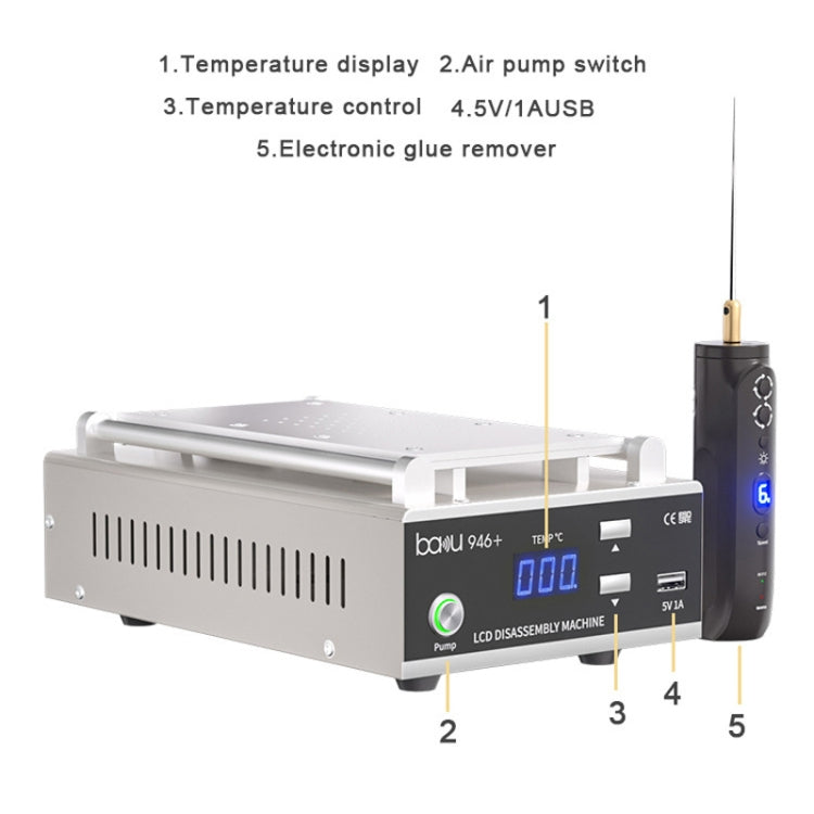 Baku BA-946+ Separatore schermo telefono da 9 pollici 450W con rimozione colla elettronica, 110V US Plug, 220V EU Plug