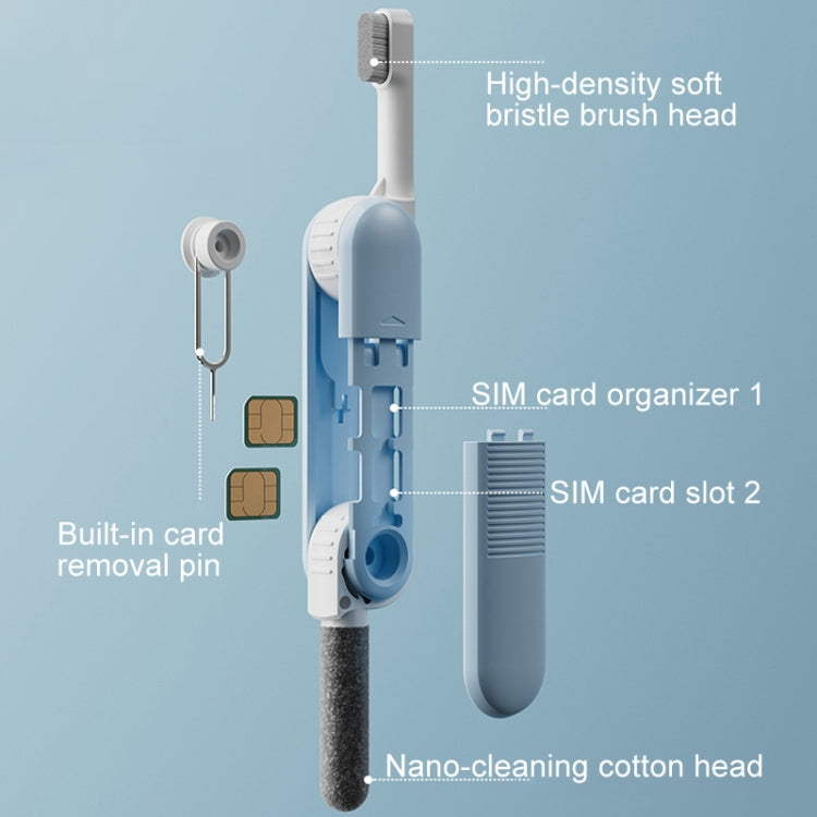 Spazzola per la pulizia multifunzione per la pulizia degli auricolari Bluetooth, strumento per la rimozione della polvere del telefono, Sky Blue, Grey