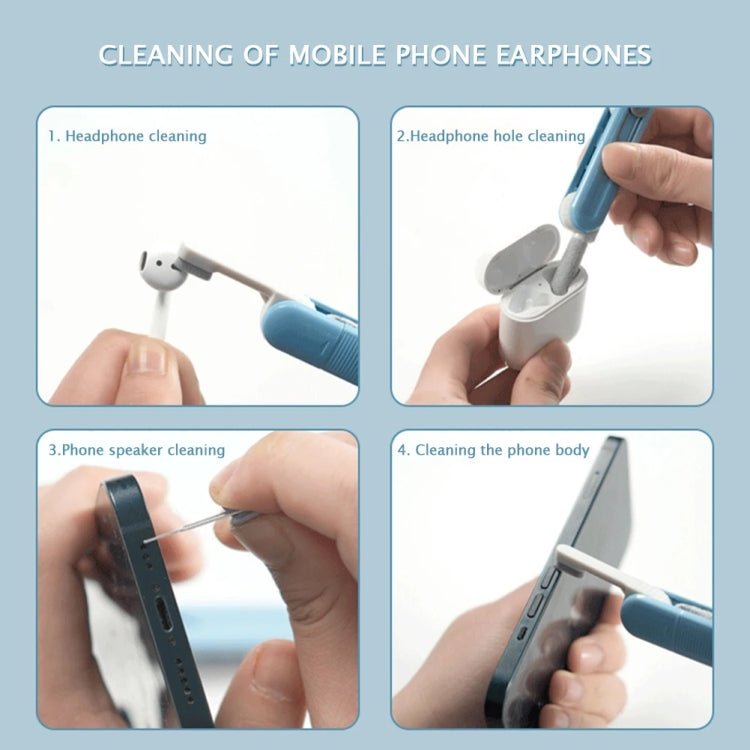 Spazzola per la pulizia multifunzione per la pulizia degli auricolari Bluetooth, strumento per la rimozione della polvere del telefono, Sky Blue, Grey