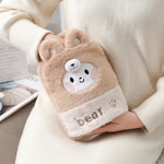Borsa per acqua calda da 1 litro, scaldamani in peluche a due mani, Black and White Puppy, Brown Bear, Fruit Green Frog, Yellow Duck, Pink Bunny, Consortium, Naughty Cat, Little Brown Bear, Little White Rabbit