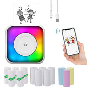 Stampante per etichette per documenti senza inchiostro Mini stampante Bluetooth portatile leggera RGB, with 1-Roll Paper, with 5-Rolls Paper, with 5-Rolls Stickers, with 5 Paper+5 Stickers+3 Color Paper